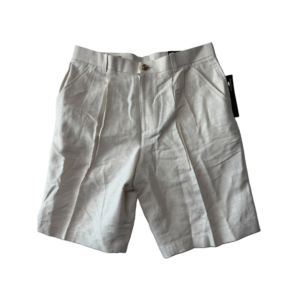 Perry Ellis Men's 32 White Linen Blend Pleated Dress Shorts NWT